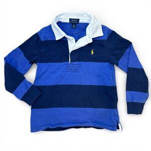 Polo Ralph Lauren Kid’s rugby shirt boy size 5 blue stripes white collar preppy